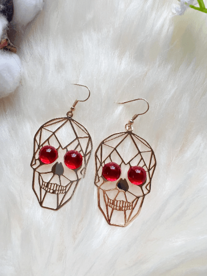 Geometric earrings | golden skull skeleton dangle earrings | picasso art abstract earrings | golden picture fun wire earrings | gothic - TuttyKnitty