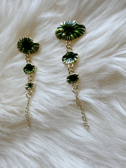 Ginkgo leaf flower earrings | dangle petals baroque earrings | unique golden geometric floral earrings | bridal party wedding earrings - TuttyKnitty