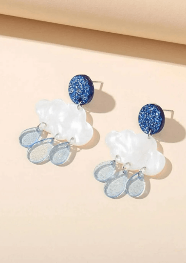 Glitters cloud raining earrings | boho style earrings | funky pop art earrings | laser cut acrylic art earrings | gift for her christmas - TuttyKnitty