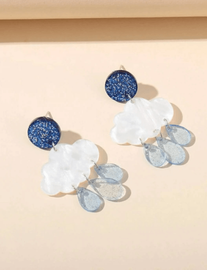 Glitters cloud raining earrings | boho style earrings | funky pop art earrings | laser cut acrylic art earrings | gift for her christmas - TuttyKnitty