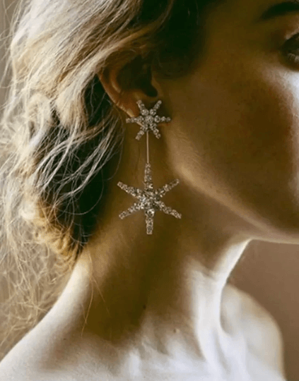 Silver or gold luxury style starburst dangle earrings