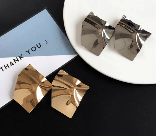 Gold irregular shaped earrings| Crumpled geometric earrings | Oversize statement earrings | Korean earrings | gift for her - TuttyKnitty