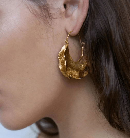 Gold textured folded irregular shaped earrings| twisted geometric earrings | Oversize statement earrings | luxury statement earrings - TuttyKnitty