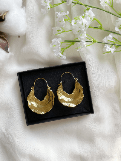 Gold textured folded irregular shaped earrings| twisted geometric earrings | Oversize statement earrings | luxury statement earrings - TuttyKnitty