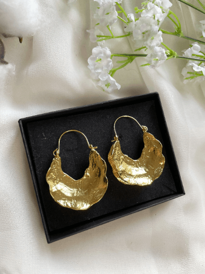 Gold textured folded irregular shaped earrings| twisted geometric earrings | Oversize statement earrings | luxury statement earrings - TuttyKnitty