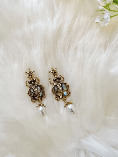 vintage style stone embedded beetles earrings