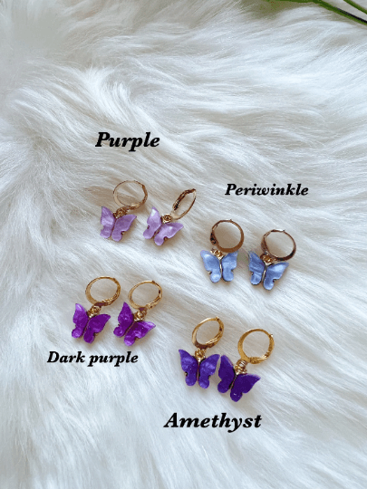 Golden Butterfly huggies earrings |minimalist resin butterfly earrings | aesthetic dangle earrings | Golden mini hoop earrings | vsco - TuttyKnitty