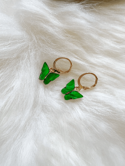 Golden Butterfly huggies earrings |minimalist resin butterfly earrings | aesthetic dangle earrings | Golden mini hoop earrings | vsco - TuttyKnitty