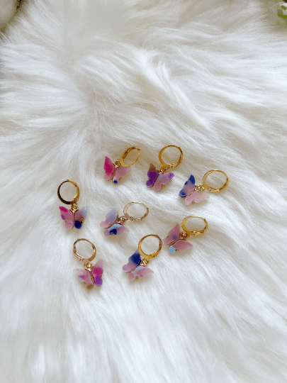 Golden Butterfly huggies earrings |minimalist resin butterfly earrings | aesthetic dangle earrings | Golden mini hoop earrings | vsco - TuttyKnitty