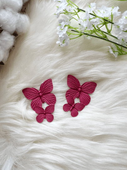 Golden butterfly wings stud earrings | navy blue stud earrings | flying butterflies statement | summer spring garden style - TuttyKnitty