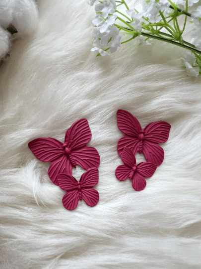 Golden butterfly wings stud earrings | navy blue stud earrings | flying butterflies statement | summer spring garden style - TuttyKnitty