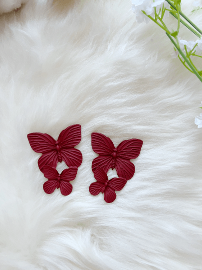 Golden butterfly wings stud earrings | navy blue stud earrings | flying butterflies statement | summer spring garden style - TuttyKnitty