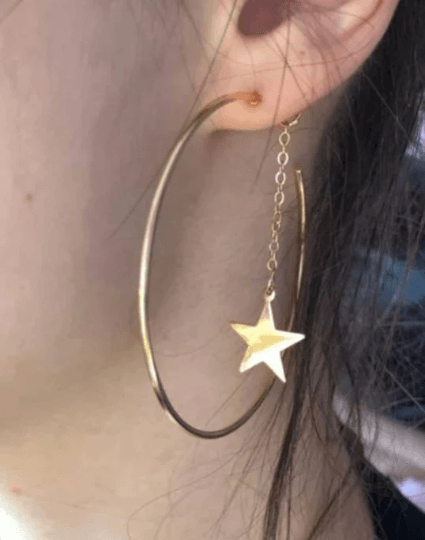 Golden hoop earrings | open hoop earrings | oversize celestial chain dangle earrings | stars statement earrings - TuttyKnitty