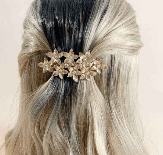 Golden or silver flower with rhinestone hair clip | beachs style l french barrette clips| korean bridal hair accessories| Gold art hair clip - TuttyKnitty