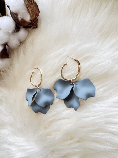 Grey matte flower earrings | dangle petals statement earrings | unique golden bar floral earrings | bridal party wedding earrings - TuttyKnitty