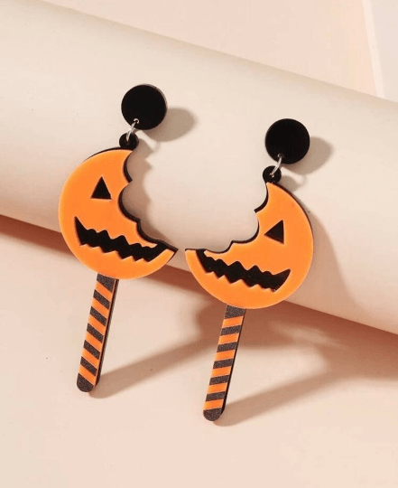 Halloween earrings | creepy pumpkin earrings | glitter acetate lightweight fun party earrings | halloween night - TuttyKnitty