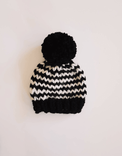 Hand knit baby beanie | Baby Chunky Pom Pom Beanie | Newborn hat | Chunky Pom Pom Hat | Knit winter stripes hat | baby shower gift - TuttyKnitty