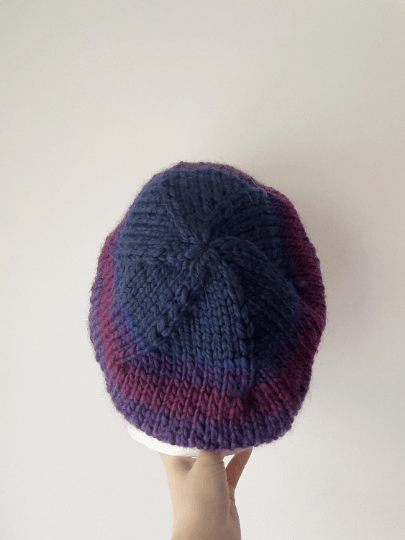 Hand knit Wool blend Beret in Purple or Grey mix | thick slouch Hat | knit autumn or winter beret - TuttyKnitty