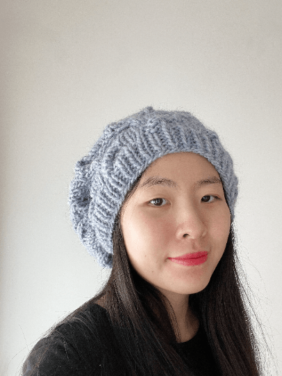 Handknit Cable Slouchy Beanie | Knit Beret | Slouchy Hat in blue colour| Knit beanie in ice blue | Fluffy and cozy winter hat - TuttyKnitty