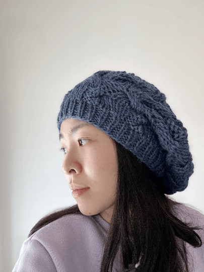 Handknit Cable Slouchy Beanie | Knit Beret | Slouchy Hat in navy | Knit beanie fluffy alpaca cozy winter hat - TuttyKnitty