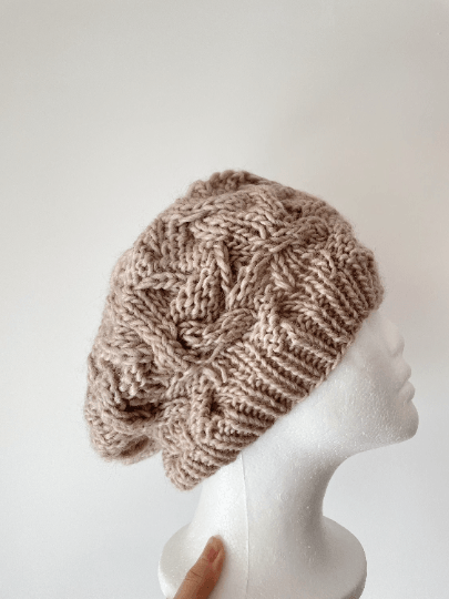 Handknit Cable Slouchy Beanie - Slouchy Hat - Knit Beret - Earthy colour knit Beret - Natural soft beanie - TuttyKnitty