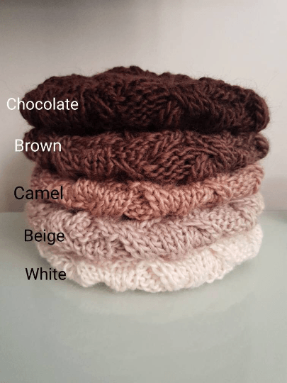 Handknit Cable Slouchy Beanie - Slouchy Hat - Knit Beret - Earthy colour knit Beret - Natural soft beanie - TuttyKnitty