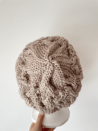 Handknit Cable Slouchy Beanie - Slouchy Hat - Knit Beret - Earthy colour knit Beret - Natural soft beanie - TuttyKnitty