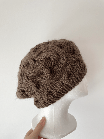 Handknit Cable Slouchy Beanie - Slouchy Hat - Knit Beret - Earthy colour knit Beret - Natural soft beanie - TuttyKnitty