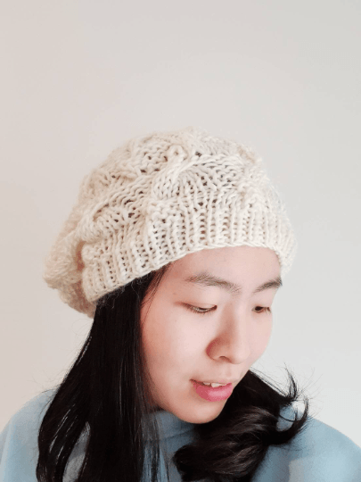 Handknit Cable Slouchy Beanie - Slouchy Hat - Knit Beret - Earthy colour knit Beret - Natural soft beanie - TuttyKnitty