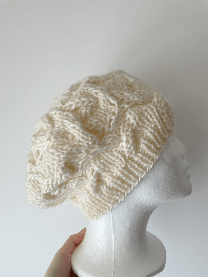 Handknit Cable Slouchy Beanie - Slouchy Hat - Knit Beret - Earthy colour knit Beret - Natural soft beanie - TuttyKnitty