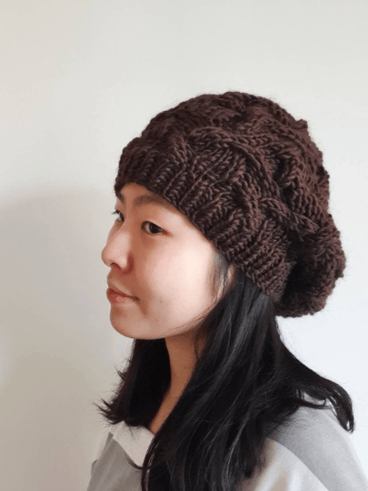 Handknit Cable Slouchy Beanie - Slouchy Hat - Knit Beret - Earthy colour knit Beret - Natural soft beanie - TuttyKnitty