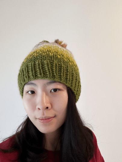 Handknit chunky Beanie | alpaca wool Beanie | large Fur Pom Pom Hat | Winter knit hat | Earthy green yellow slouchy hat - TuttyKnitty