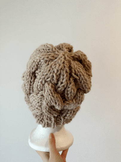 Handknit Chunky Cable Slouchy Beanie | Knit Beret | Slouchy Hat in brown| Knit beanie in coffee | Fluffy and cozy winter hat - TuttyKnitty