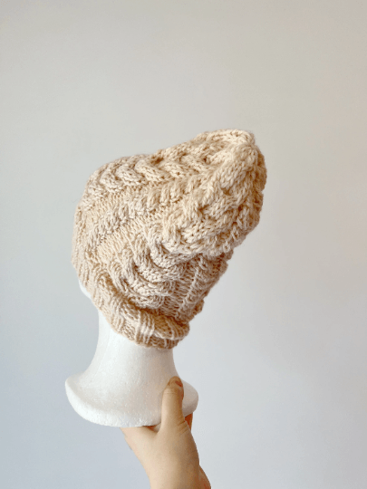 Handknit Ecru colour Cable Knitted | merino cream soft tone colour knit hat | adult women or men beanie | Winter knit briaded hat - TuttyKnitty