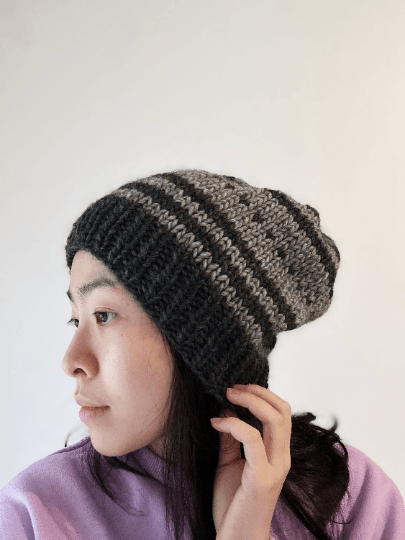 Handknit pattern Beanie | Winter hat | black and grey fair isle colour | autumn winter style | cozy hat - TuttyKnitty