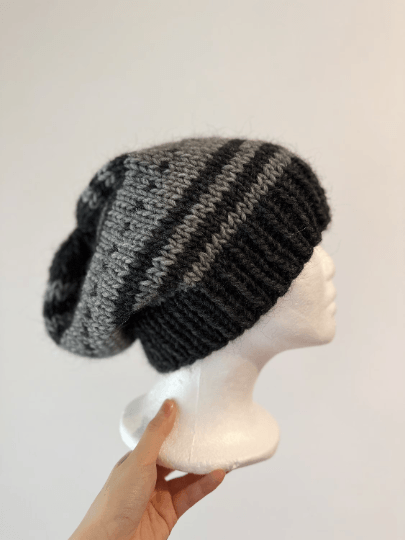 Handknit pattern Beanie | Winter hat | black and grey fair isle colour | autumn winter style | cozy hat - TuttyKnitty