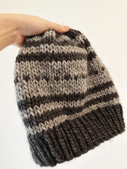 Handknit pattern Beanie | Winter hat | black and grey fair isle colour | autumn winter style | cozy hat - TuttyKnitty