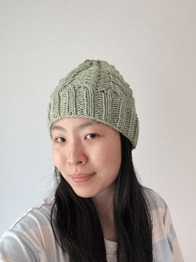 Handknit Sage green colour Cable Knitted | pastel colour autumn tone knit hat | adult women or men beanie | Winter knit briaded hatty light purple hat - TuttyKnitty