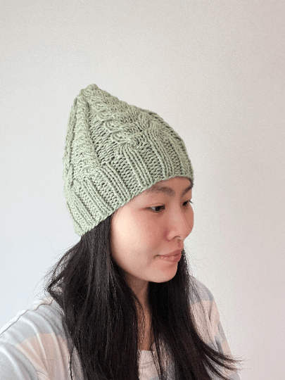 Handknit Sage green colour Cable Knitted | pastel colour autumn tone knit hat | adult women or men beanie | Winter knit briaded hatty light purple hat - TuttyKnitty