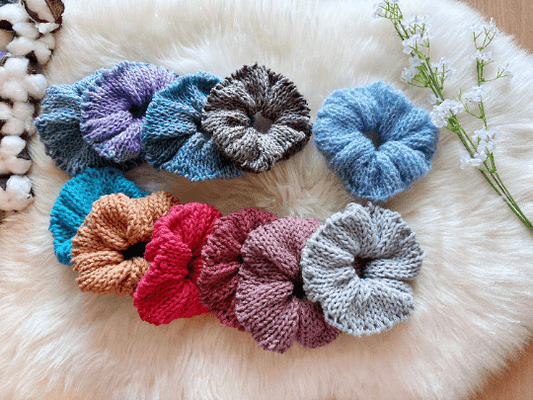 Hand knit hair scrunchies