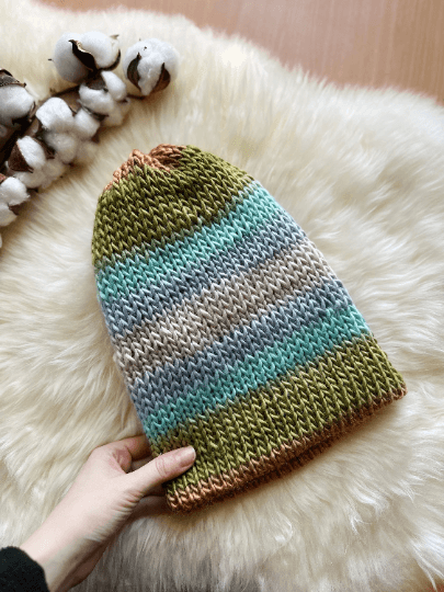 Handmade Double layered Beanie | double layered | Slouchy Hat in pastel rainbow | Knit beanie colourful candy vibrant | Fluffy and cozy winter hat - TuttyKnitty