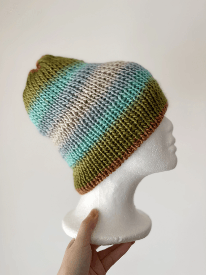 Handmade Double layered Beanie | double layered | Slouchy Hat in pastel rainbow | Knit beanie colourful candy vibrant | Fluffy and cozy winter hat - TuttyKnitty