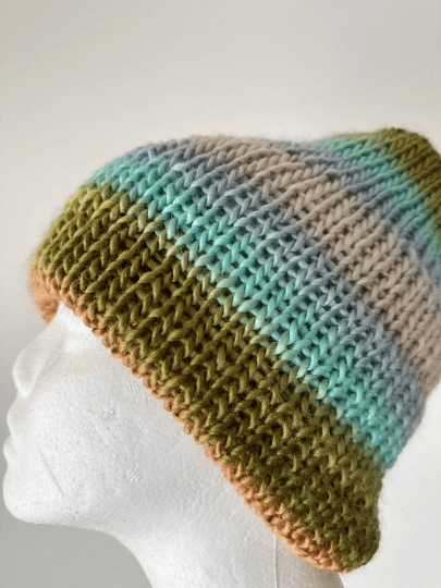 Handmade Double layered Beanie | double layered | Slouchy Hat in pastel rainbow | Knit beanie colourful candy vibrant | Fluffy and cozy winter hat - TuttyKnitty