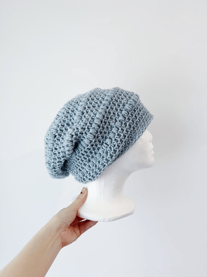 Handmade Dusty blue crochet Slouchy Beanie | Crochet Beret | Slouchy Hat in light blue | Knit beanie in blue purple | cozy winter beret hat - TuttyKnitty