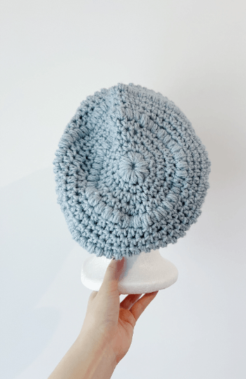 Handmade Dusty blue crochet Slouchy Beanie | Crochet Beret | Slouchy Hat in light blue | Knit beanie in blue purple | cozy winter beret hat - TuttyKnitty