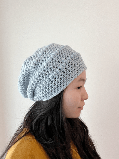 Handmade Dusty blue crochet Slouchy Beanie | Crochet Beret | Slouchy Hat in light blue | Knit beanie in blue purple | cozy winter beret hat - TuttyKnitty