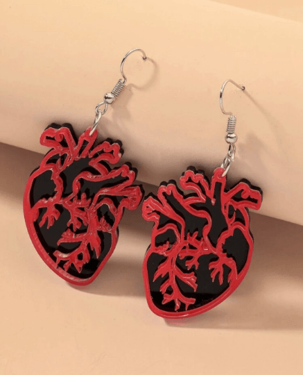 Heart earrings | human anatomy dangle earrings | picasso art abstract earrings | gothic halloween party earrings | biology medical student - TuttyKnitty