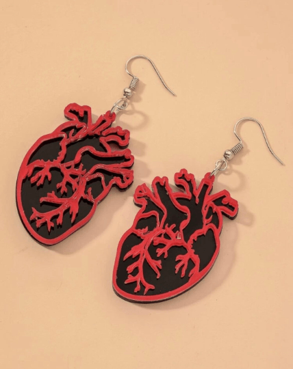 Heart earrings | human anatomy dangle earrings | picasso art abstract earrings | gothic halloween party earrings | biology medical student - TuttyKnitty