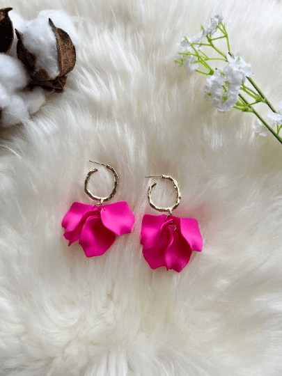 Hot pink flower earrings | dangle petals baroque earrings | unique gold geometric floral earrings | bridal party wedding earrings Inactive - TuttyKnitty