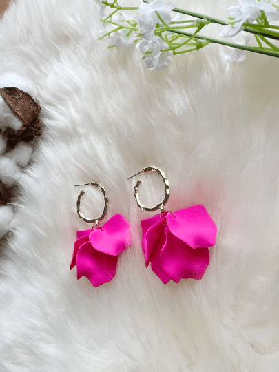 Hot pink flower earrings | dangle petals baroque earrings | unique gold geometric floral earrings | bridal party wedding earrings Inactive - TuttyKnitty